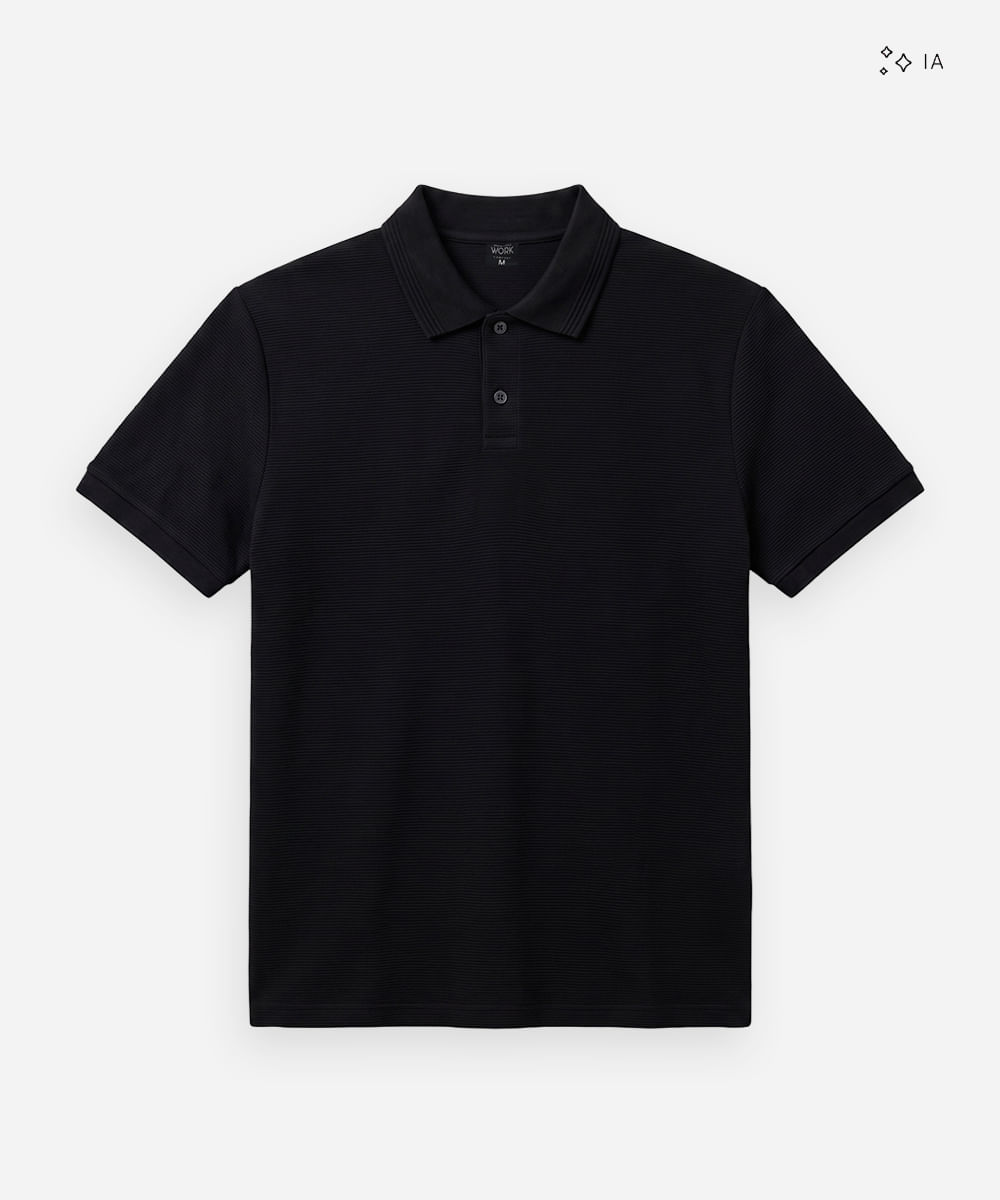 camisa polo comfort masculina em malha texturizada preta