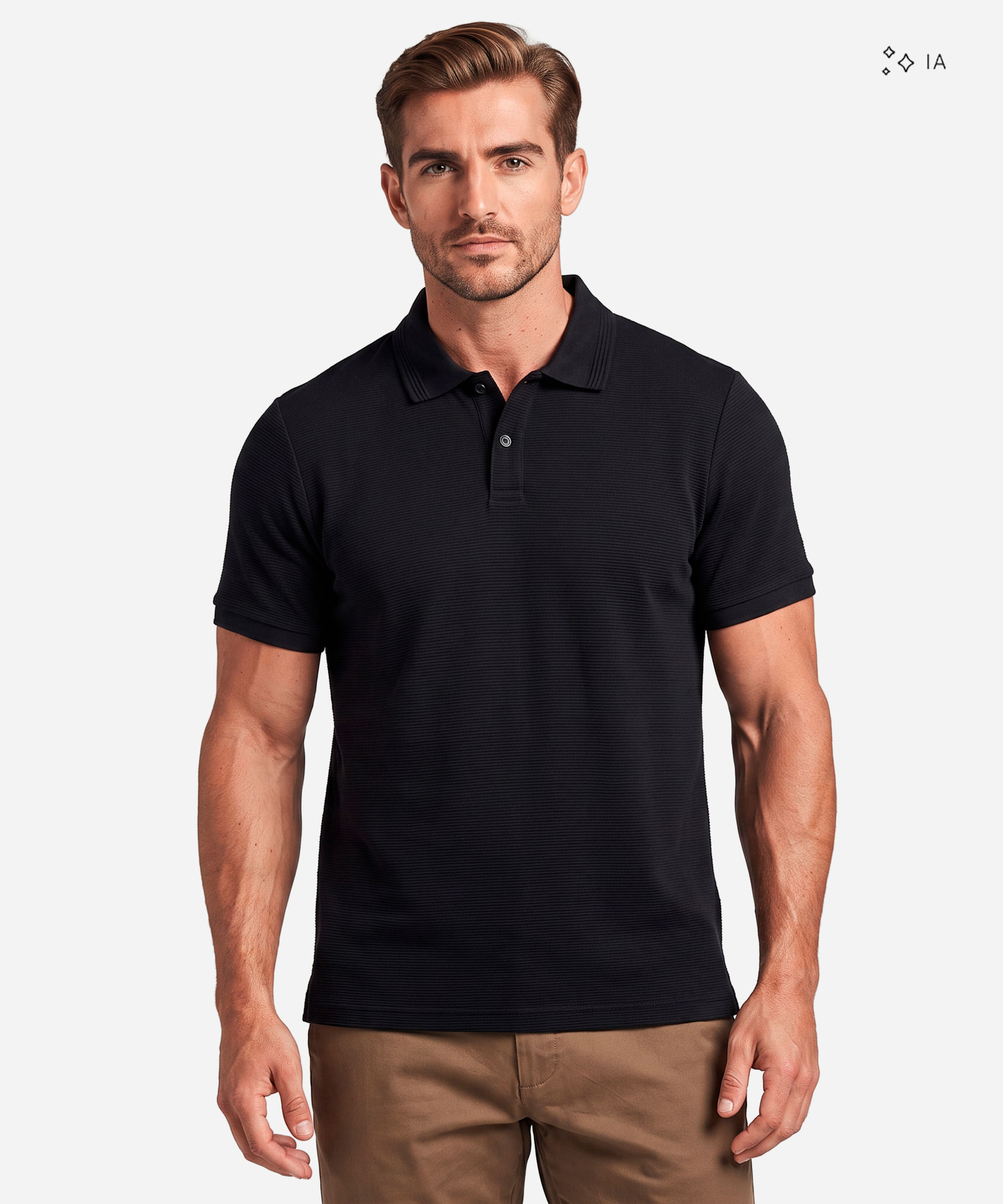 camisa polo comfort masculina em malha texturizada preta