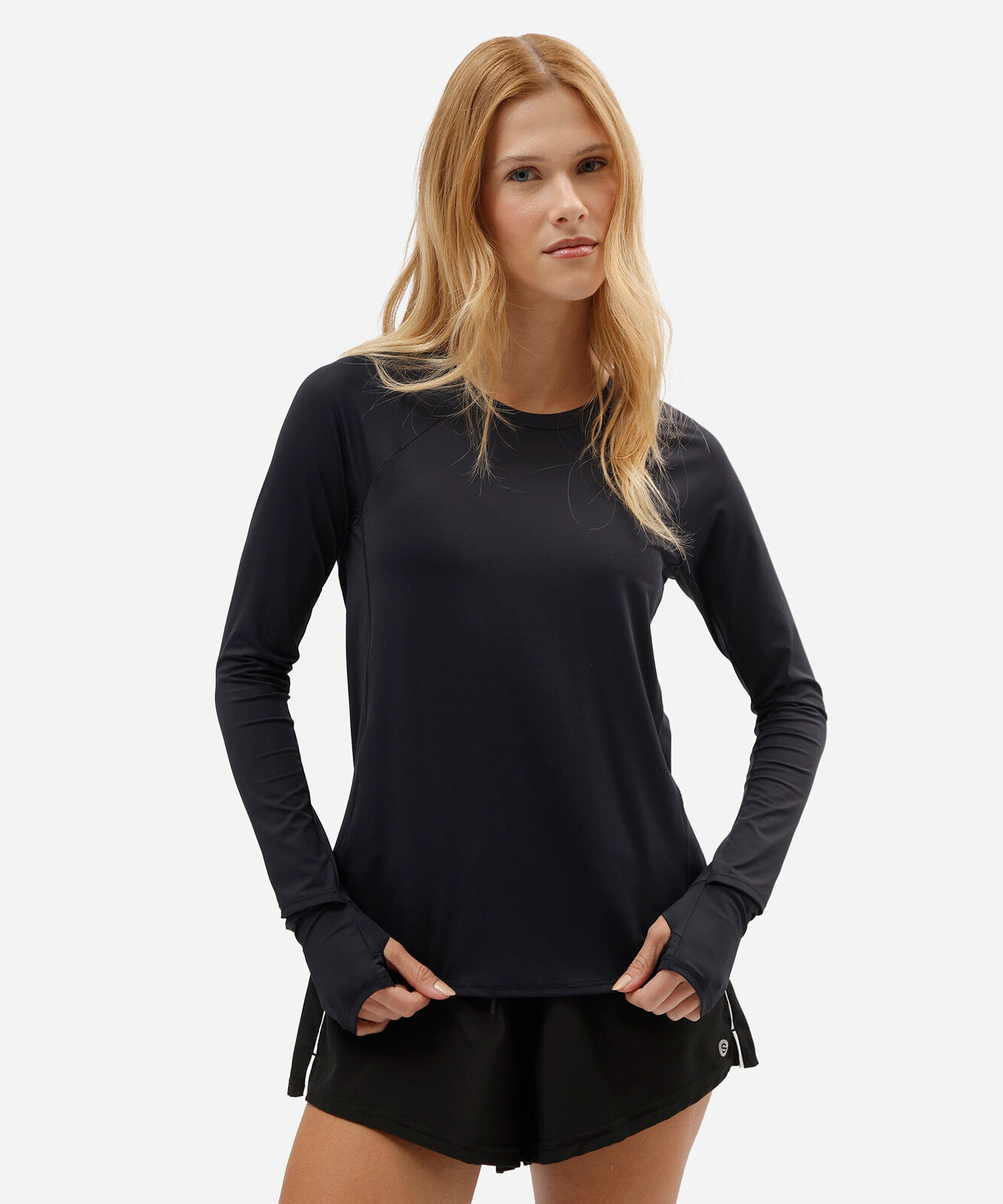 camiseta feminina de poliamida manga longa esportiva preta