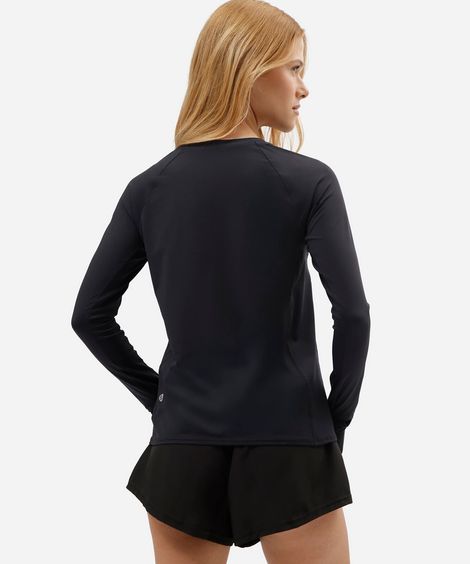 camiseta feminina de poliamida manga longa esportiva preta
