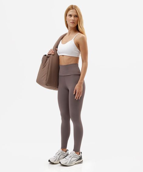calça legging esportiva feminina de poliamida cós dobrável cinza