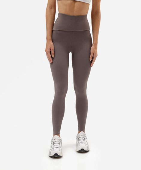 calça legging esportiva feminina de poliamida cós dobrável cinza