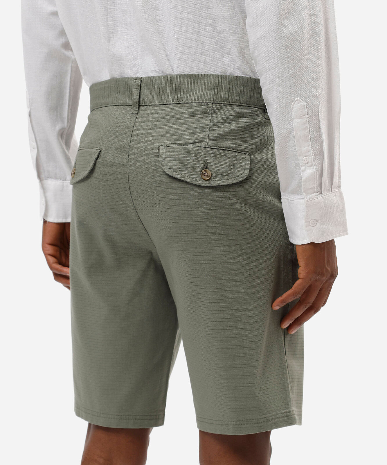bermuda de alfaiataria masculina reta em sarja texturizada verde
