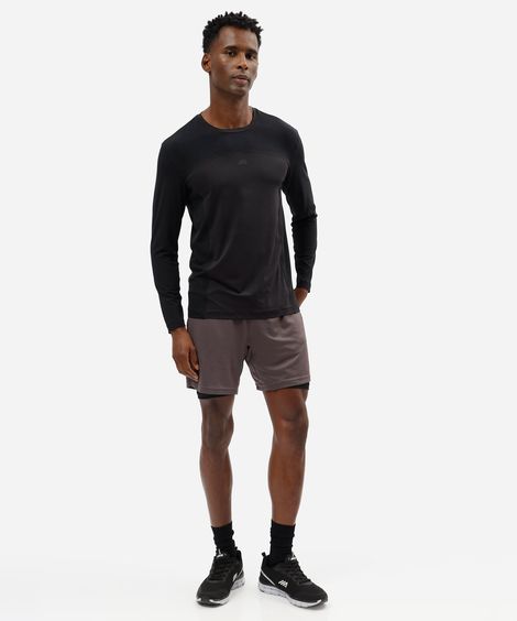bermuda esportiva masculina 2 em 1 em malha cinza