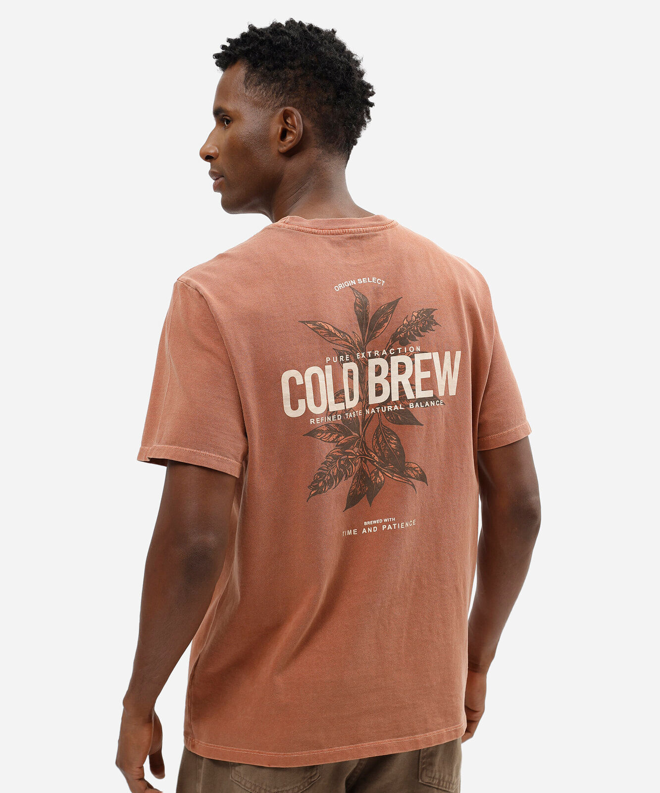 camiseta masculina de algodão manga curta estampada laranja