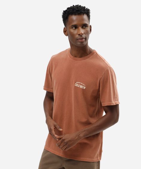 camiseta masculina de algodão manga curta estampada laranja
