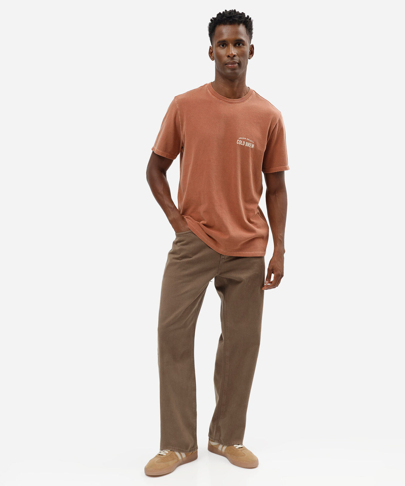 camiseta masculina de algodão manga curta estampada laranja