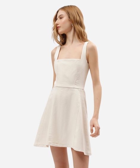 vestido curto feminino de sarja com recorte off white