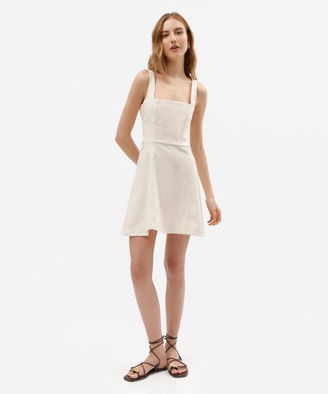 vestido curto feminino de sarja com recorte off white