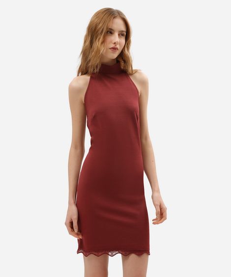 vestido curto feminino com renda frente única vinho