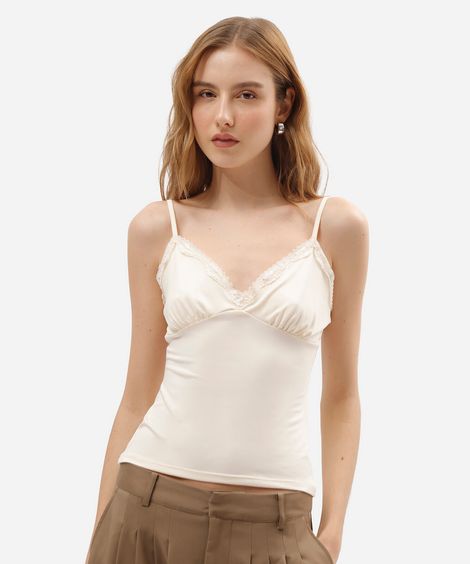 regata alça fina feminina com renda off white