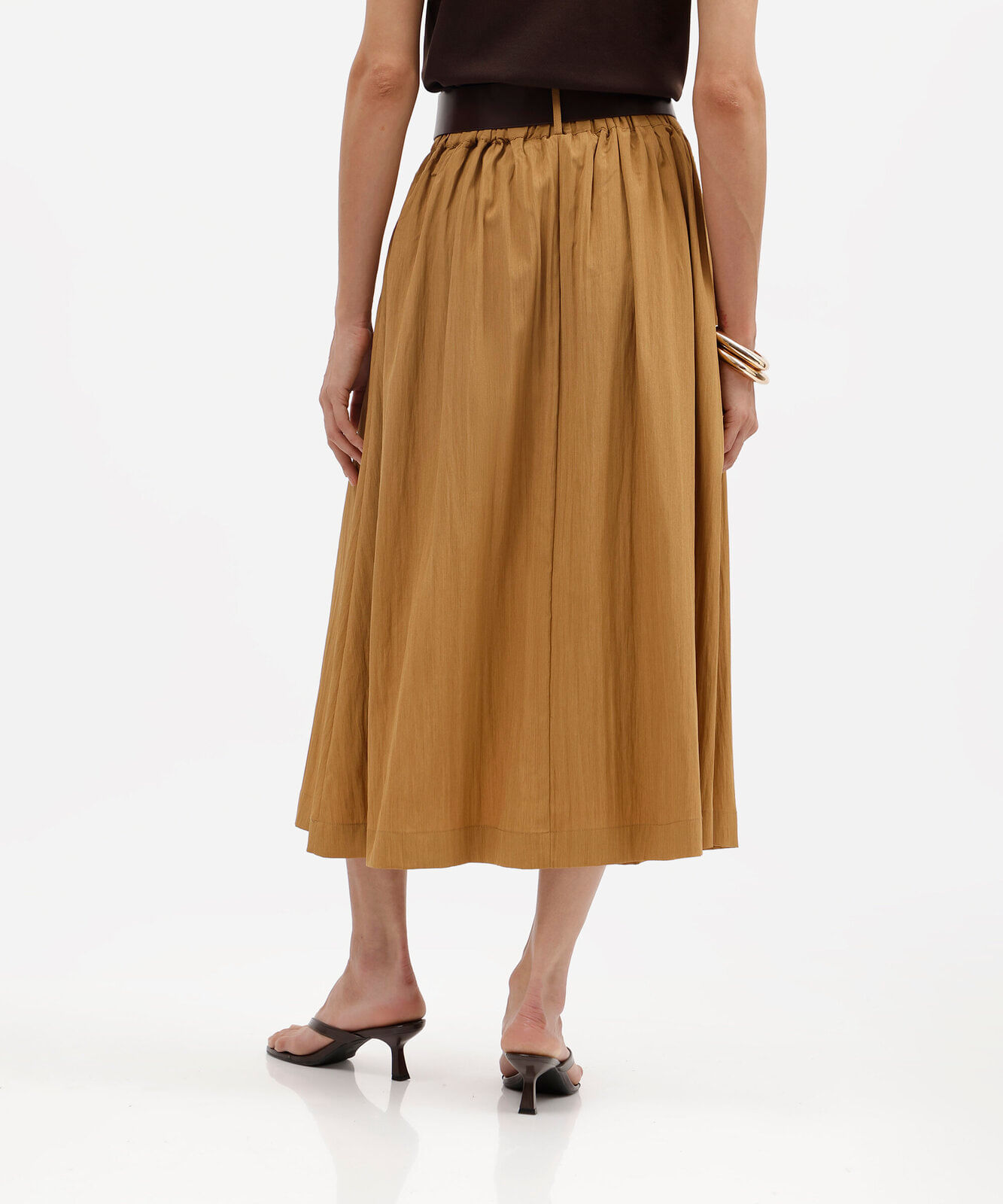 saia midi feminina com cinto texturizada marrom