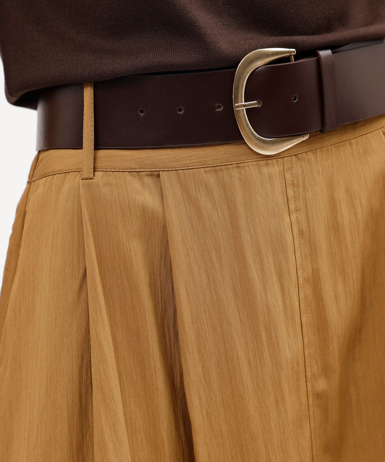 saia midi feminina com cinto texturizada marrom