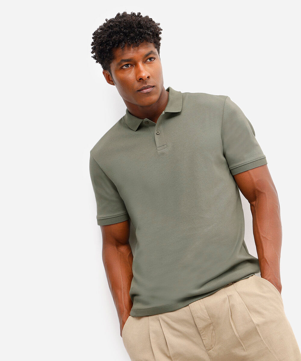 polo masculina de algodão peruano manga curta verde