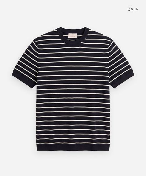 camiseta masculina de tricot listrada azul