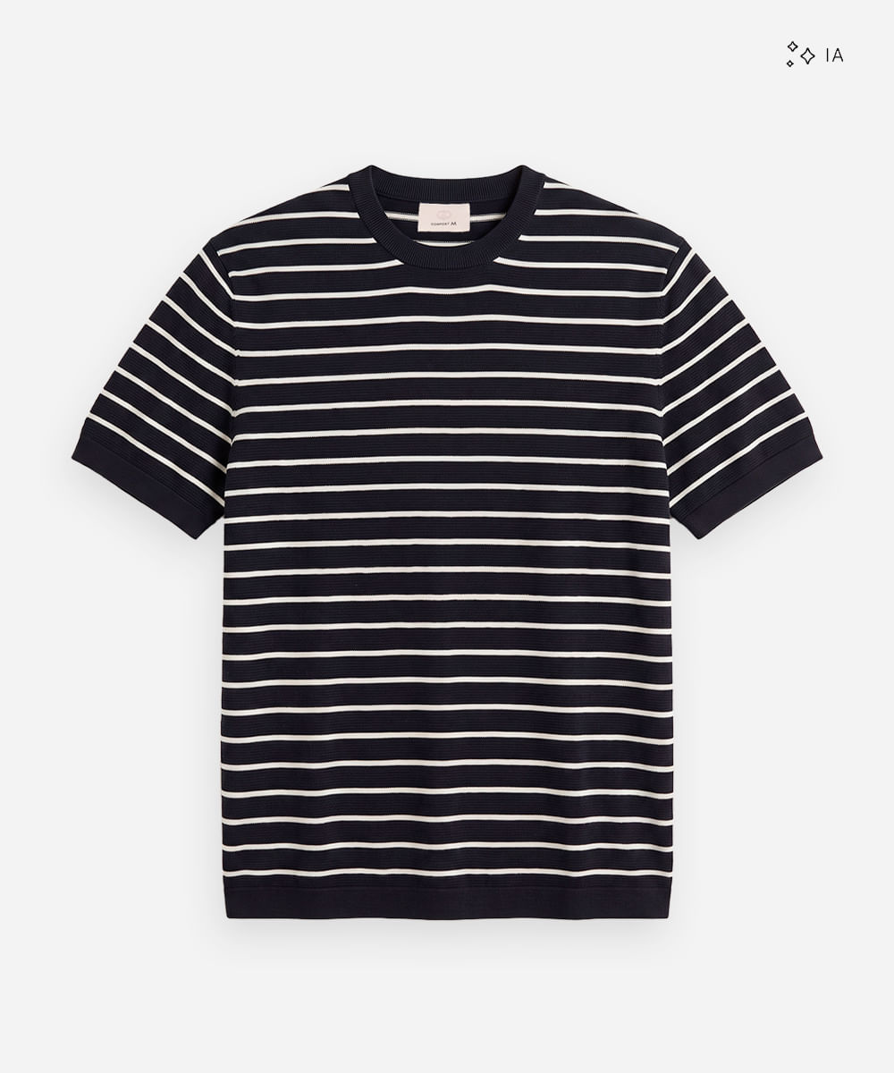 camiseta masculina de tricot listrada azul