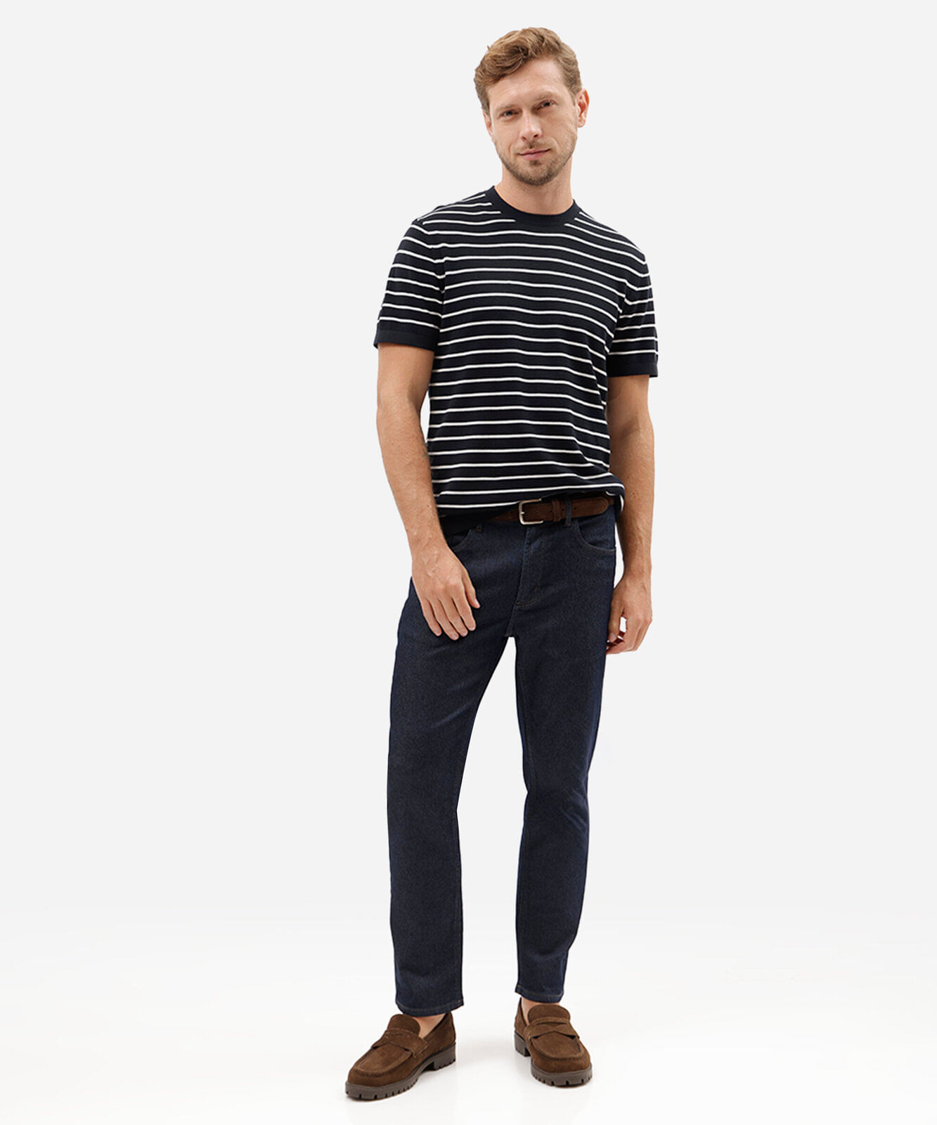 camiseta masculina de tricot listrada azul