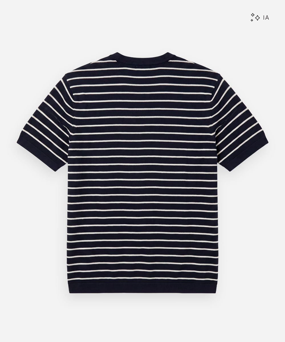 camiseta masculina de tricot listrada azul