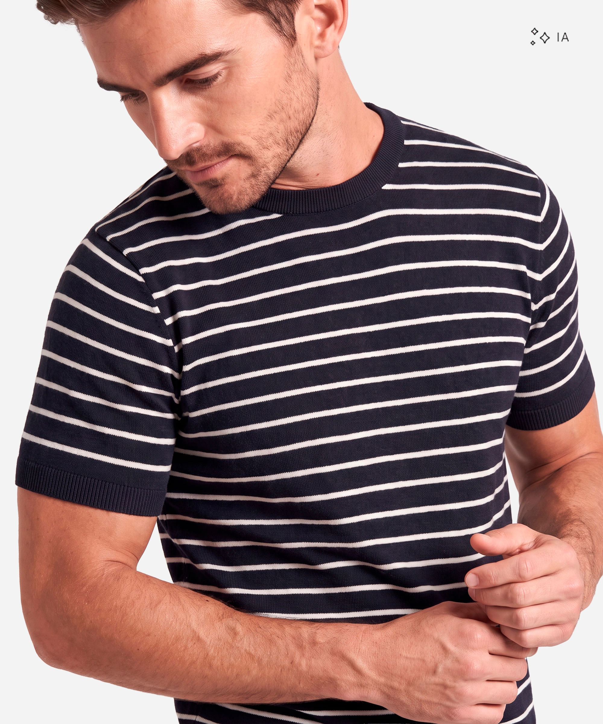 camiseta masculina de tricot listrada azul