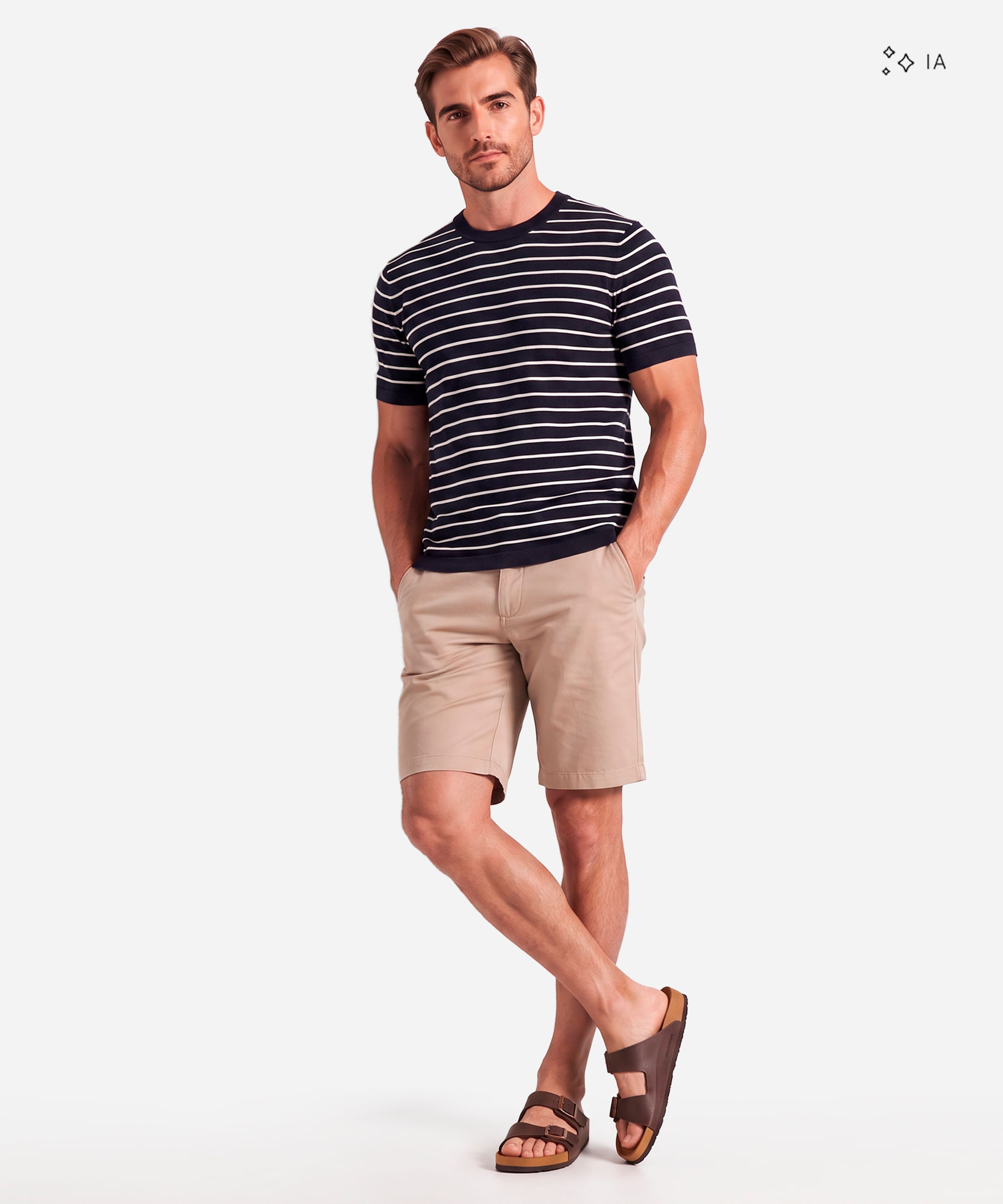 camiseta masculina de tricot listrada azul