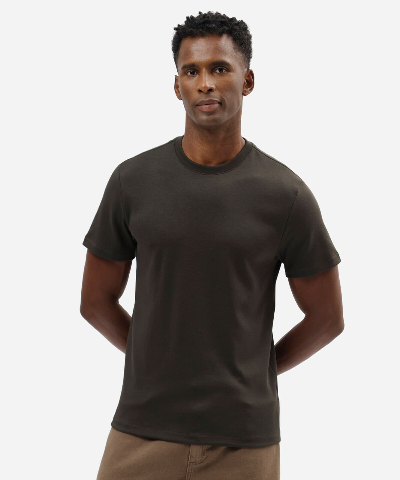 camiseta slim fit masculina de algodão peruano manga curta verde