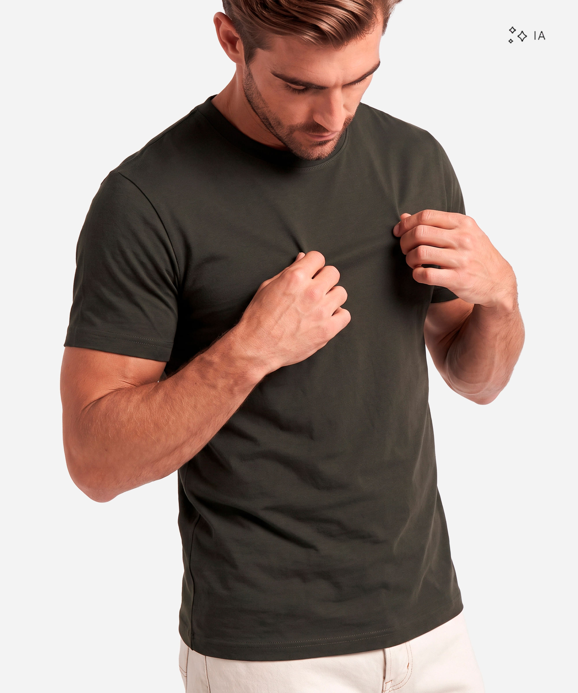 camiseta slim fit masculina de algodão peruano manga curta verde