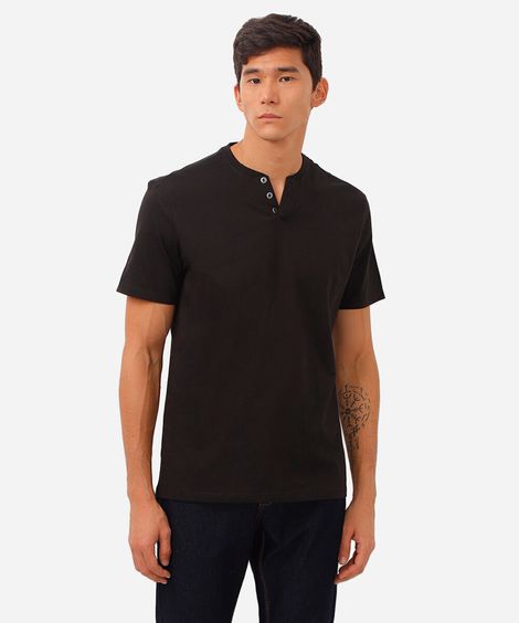 camiseta básica manga curta gola portuguesa - preto