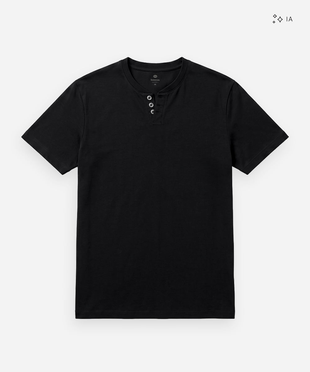 camiseta básica manga curta gola portuguesa - preto