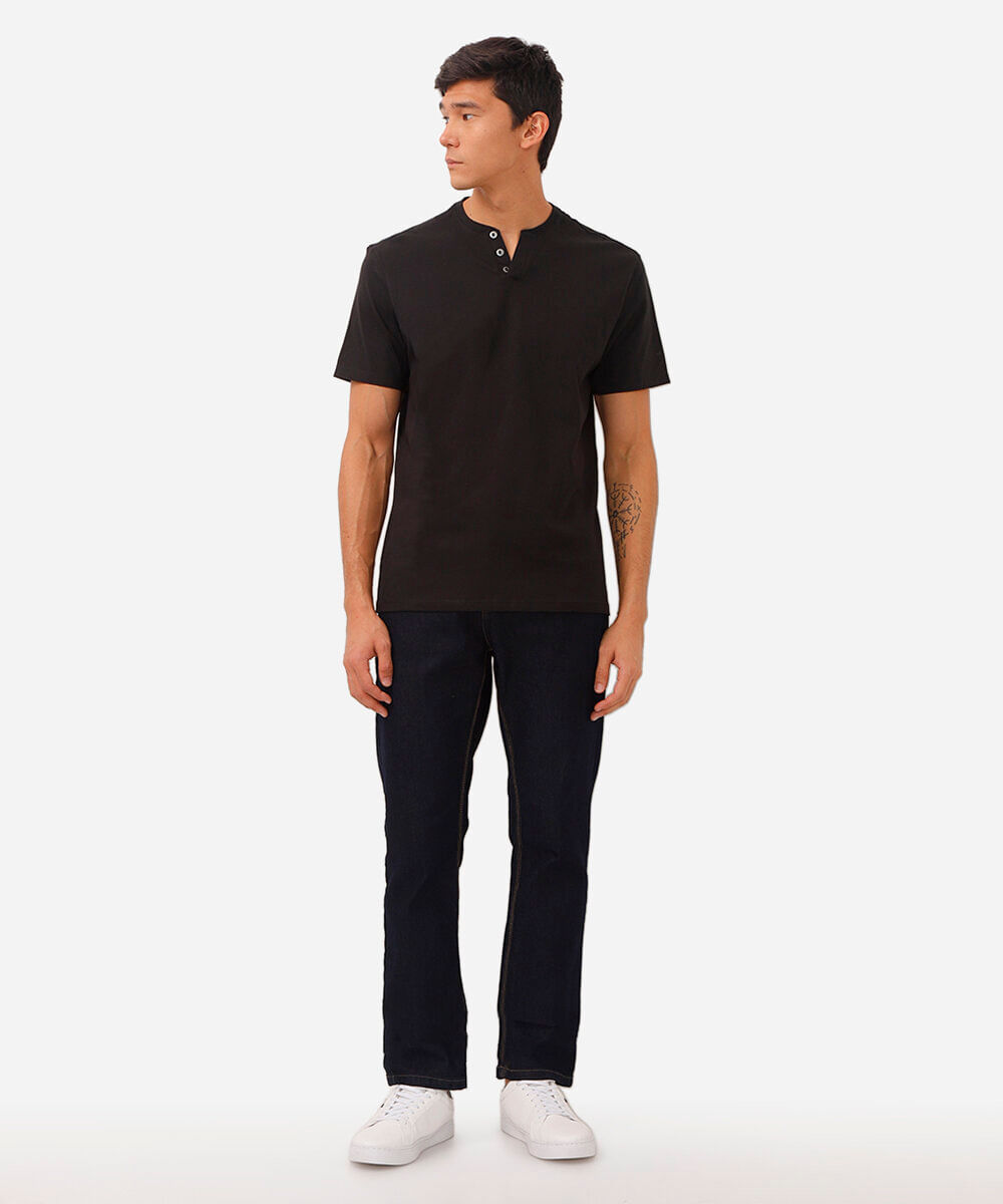 camiseta básica manga curta gola portuguesa - preto
