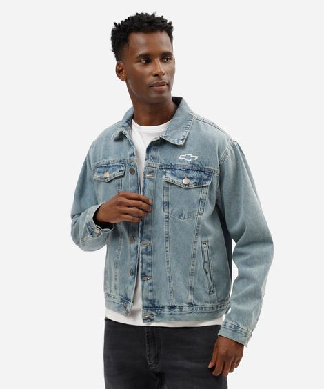 jaqueta masculina jeans chevrolet azul