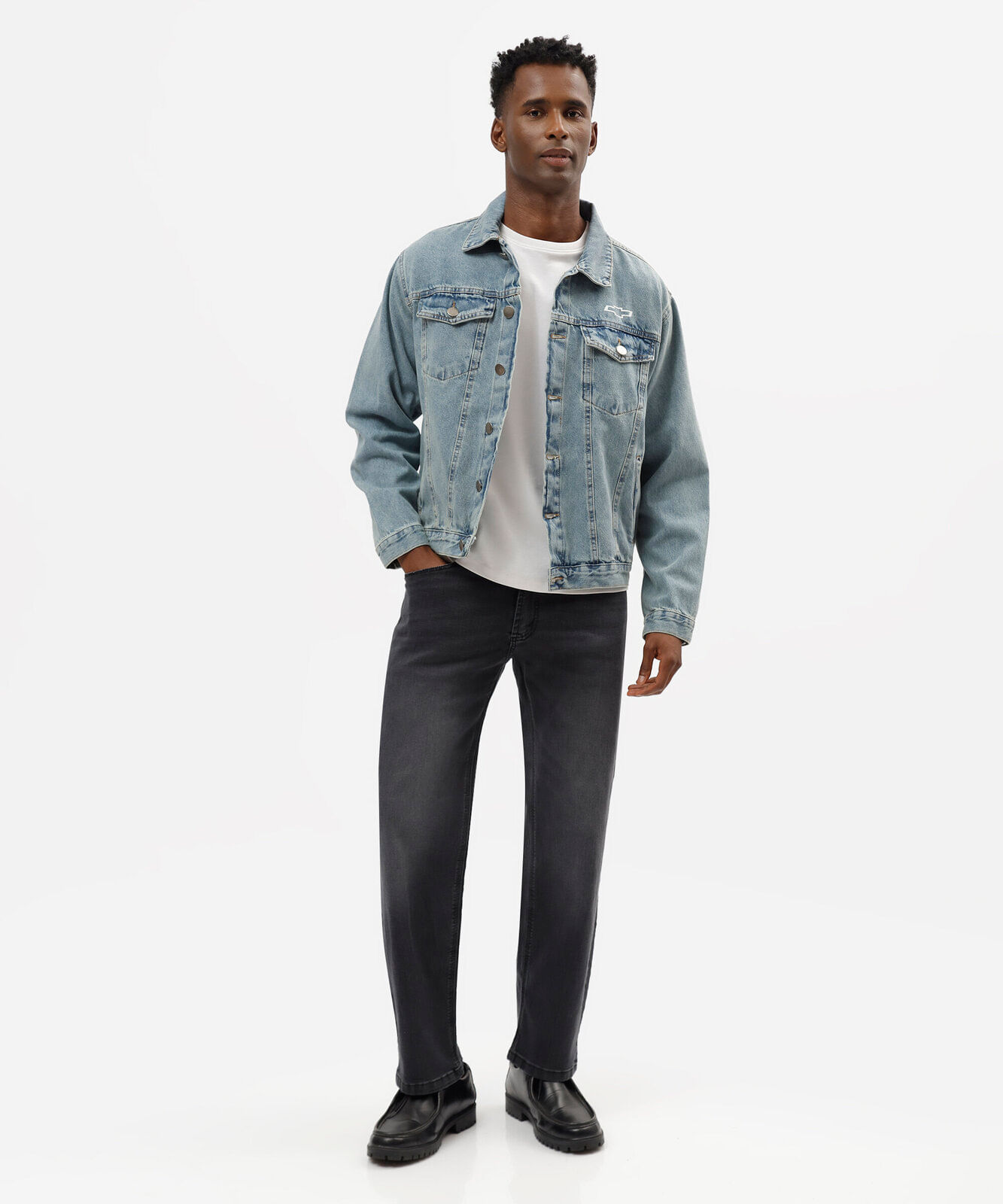 jaqueta masculina jeans chevrolet azul