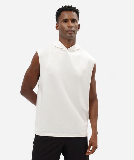 regata machão masculina de algodão esportiva com capuz off white