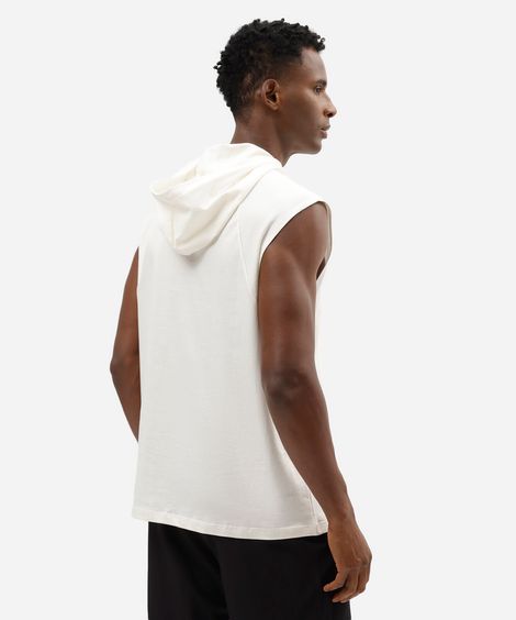 regata machão masculina de algodão esportiva com capuz off white