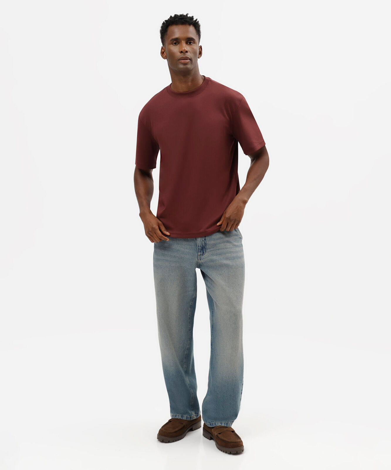 camiseta masculina de algodão peruano vinho