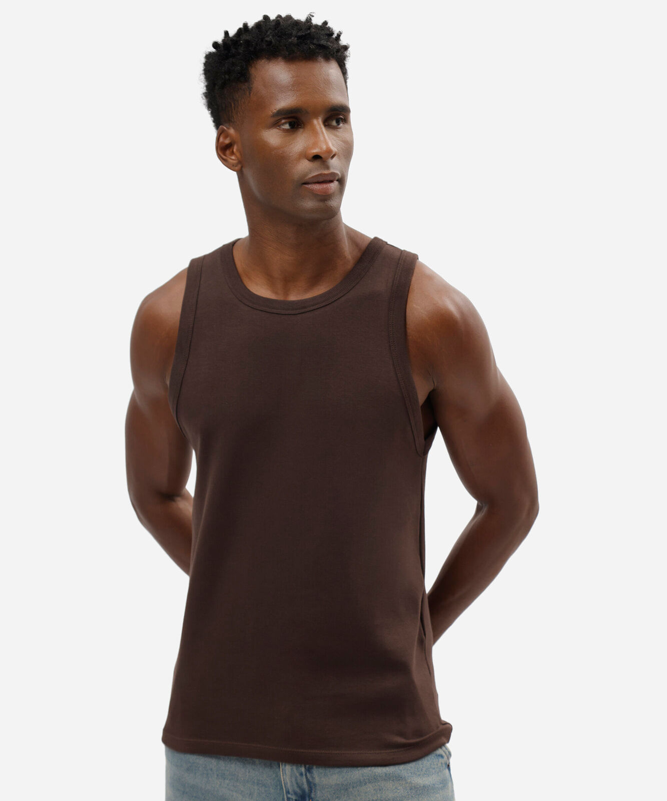 regata slim fit masculina de algodão básica marrom