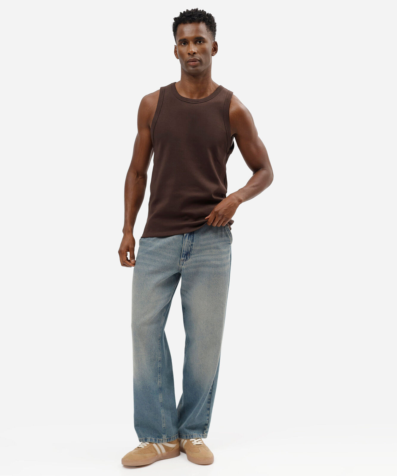 regata slim fit masculina de algodão básica marrom