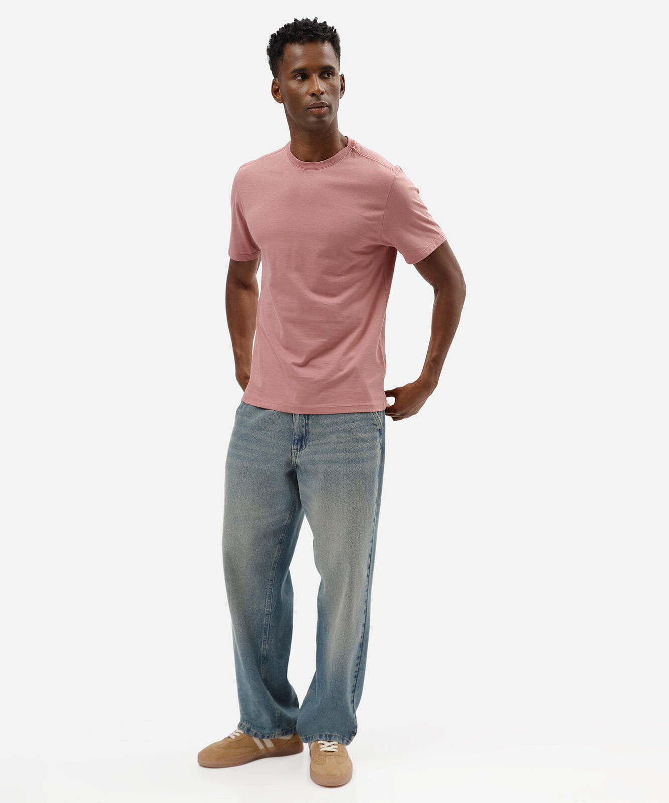 camiseta masculina de algodão básica manga curta rosa