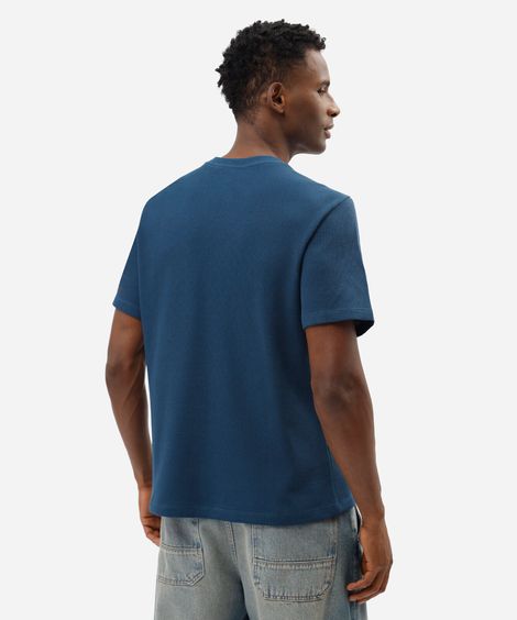 camiseta comfort masculina em malha waffle azul