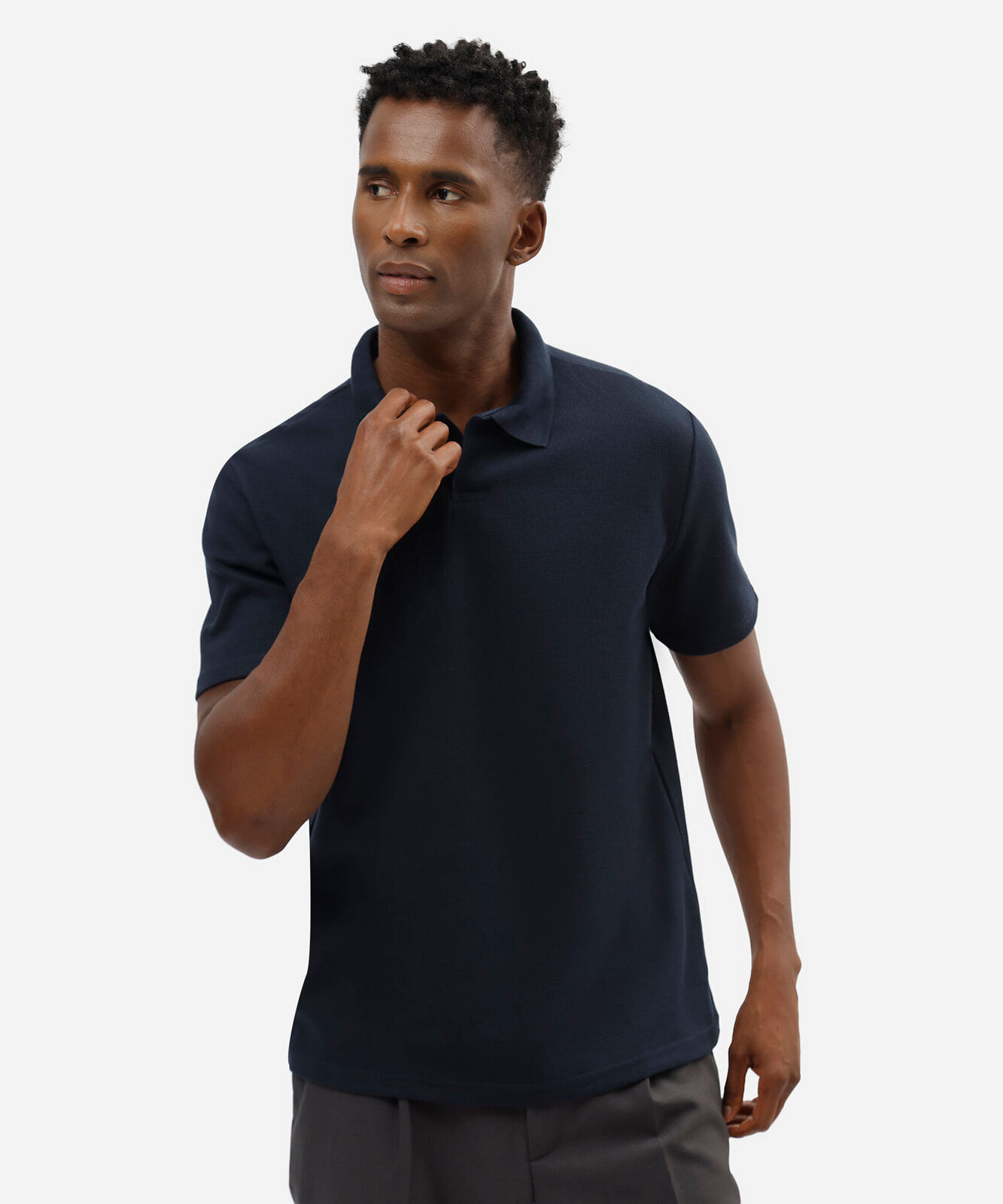 polo masculina texturizada azul