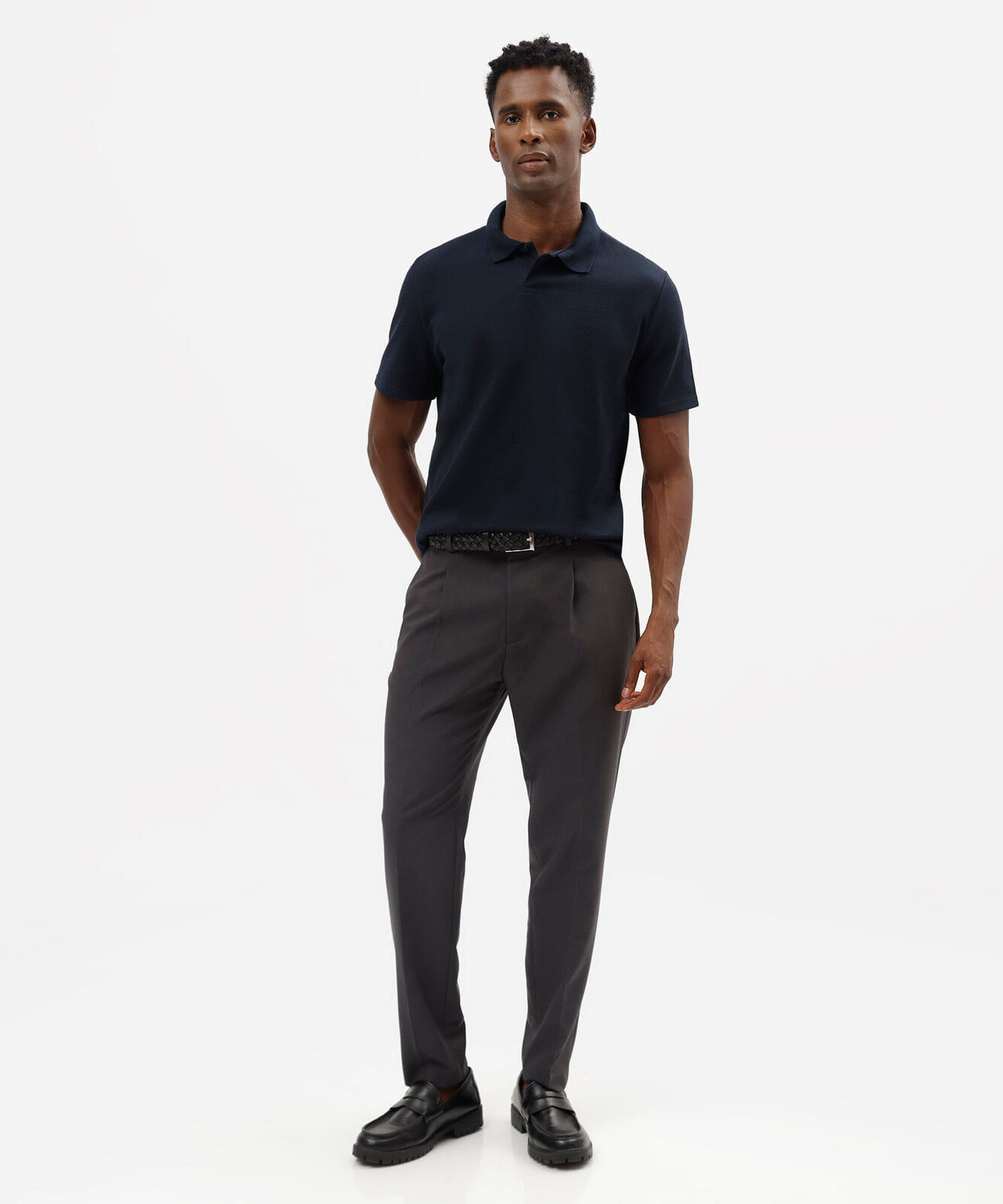 polo masculina texturizada azul