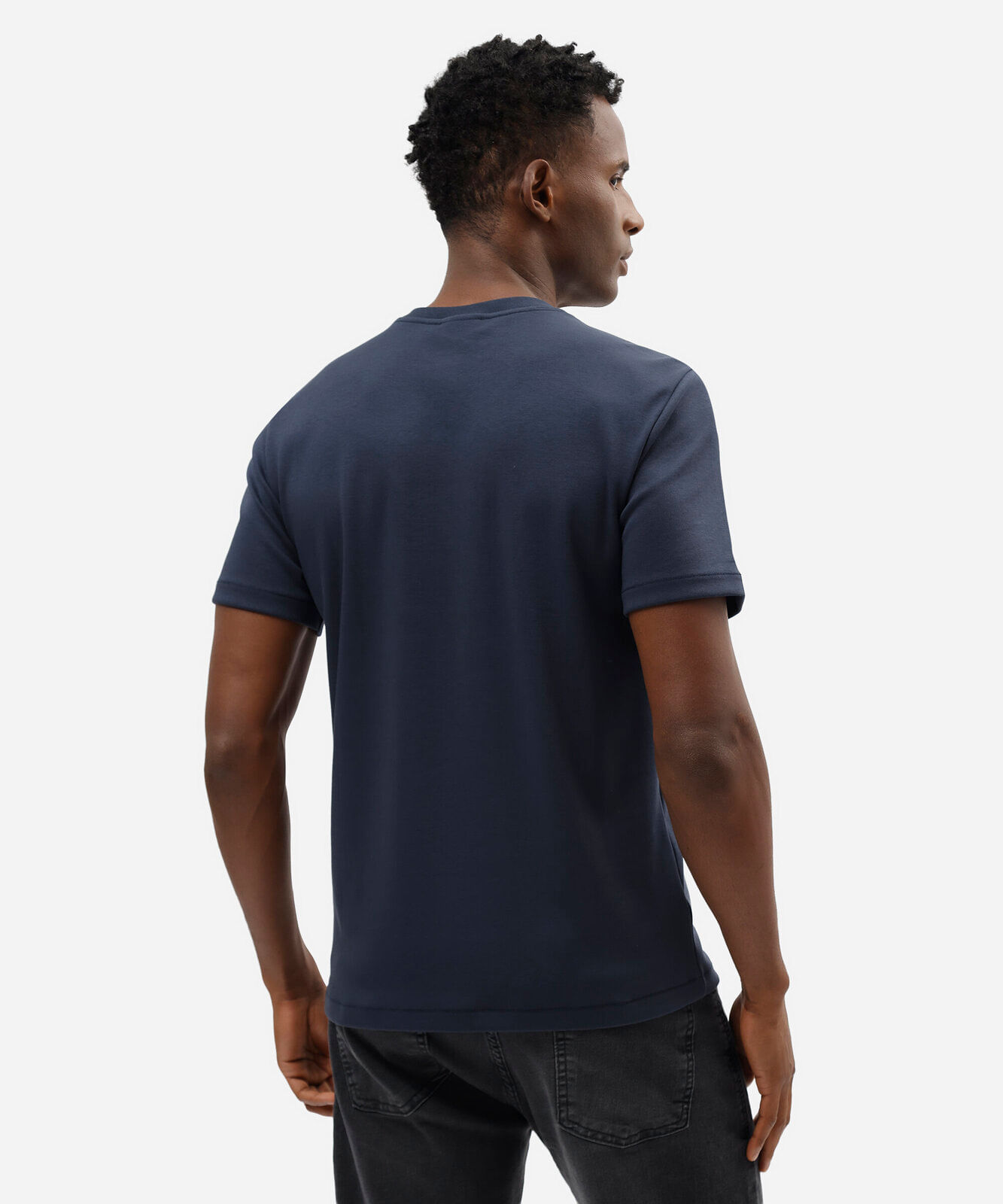 camiseta slim fit masculina de algodão peruano manga curta azul