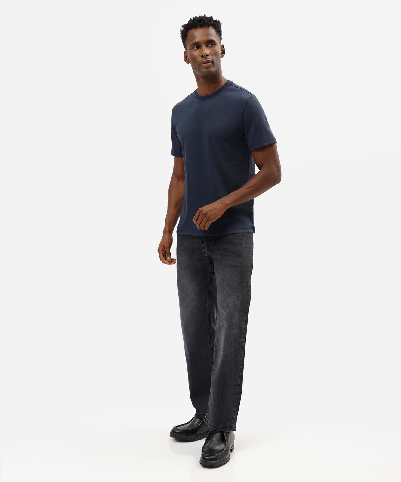 camiseta slim fit masculina de algodão peruano manga curta azul