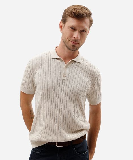 polo masculina de tricot manga curta bege