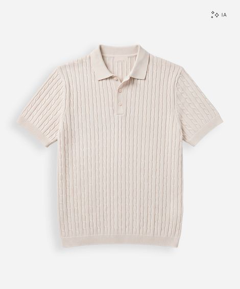 polo masculina de tricot manga curta bege