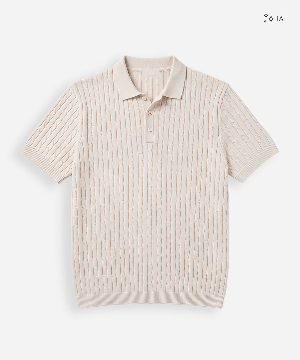 polo masculina de tricot manga curta bege