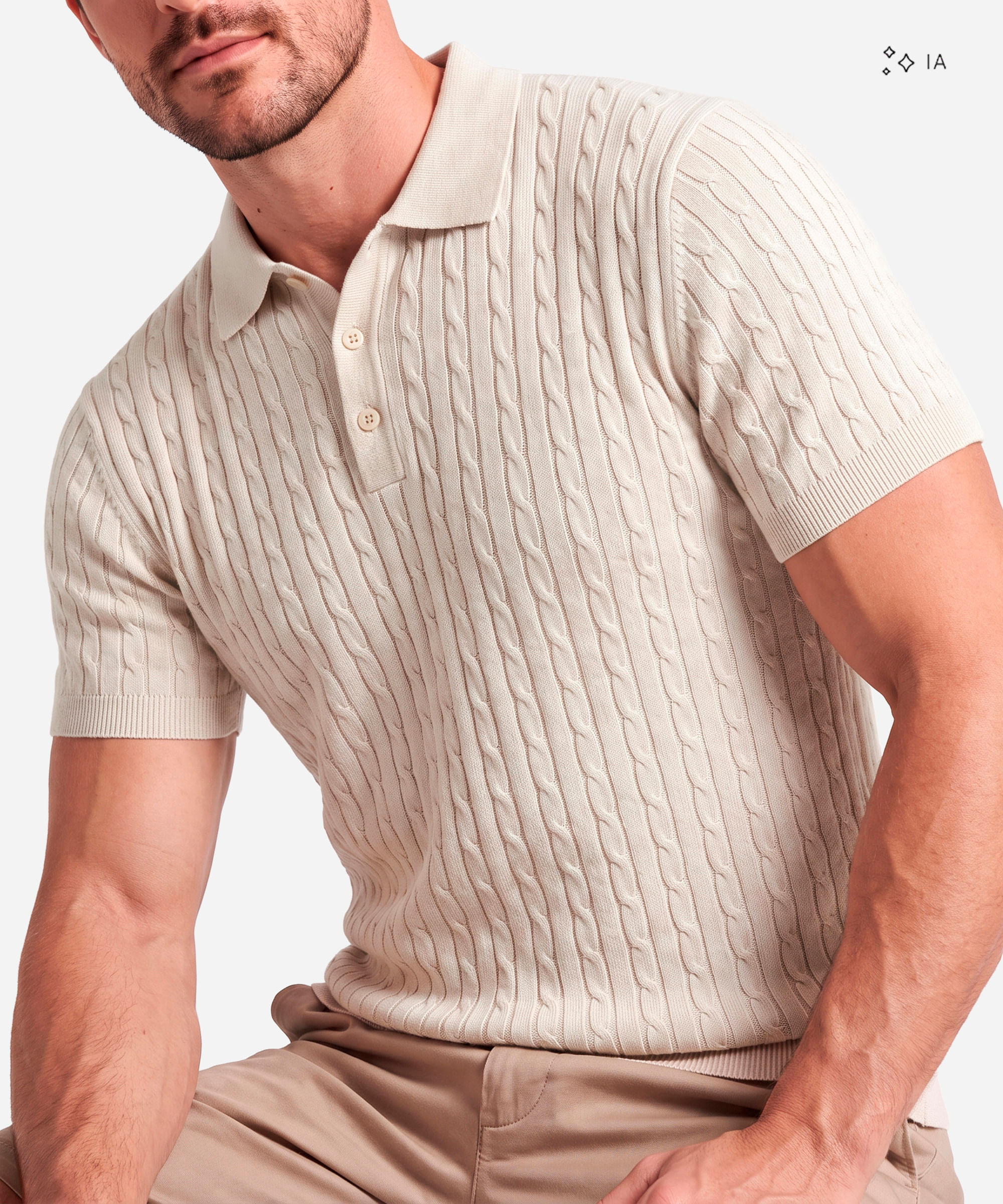 polo masculina de tricot manga curta bege