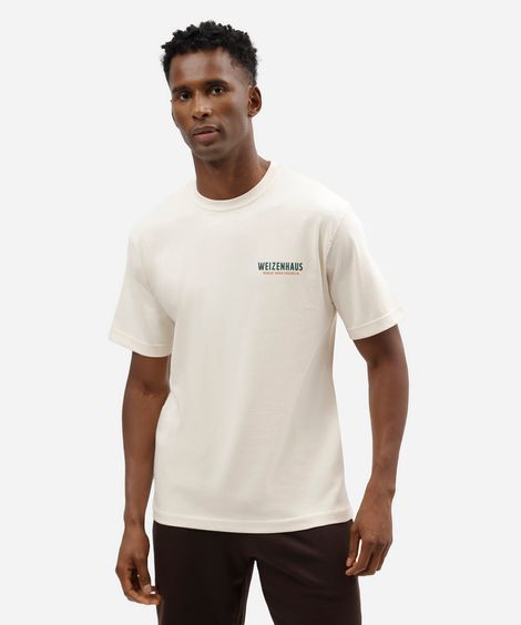 camiseta masculina de algodão manga curta estampada bege