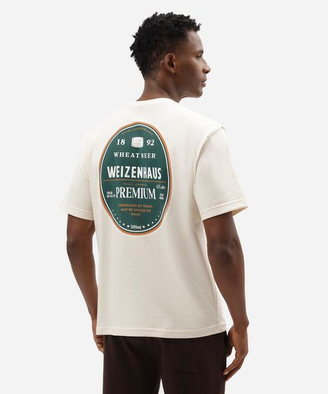 camiseta masculina de algodão manga curta estampada bege