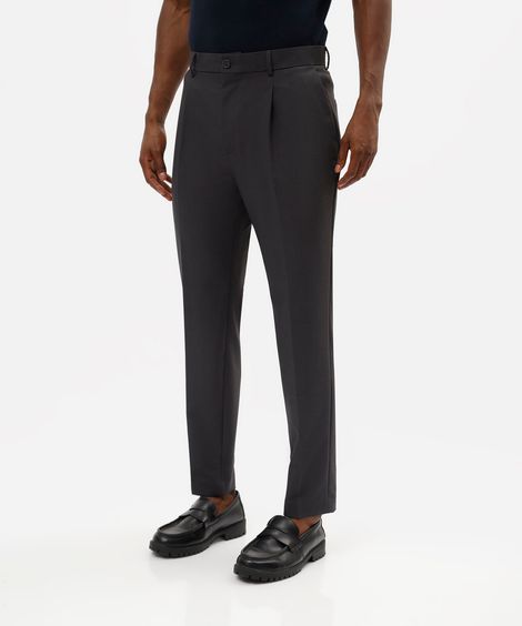 calça masculina de alfaiataria com pregas cinza
