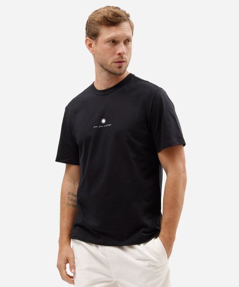 camiseta masculina de algodão manga curta estampada preta